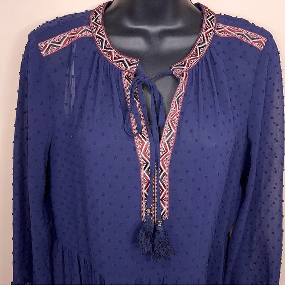 Small Daniel Rainn Blue Dress Boho Peasant Long Sleeve Embroidered Accent Lined - Picture 7 of 15